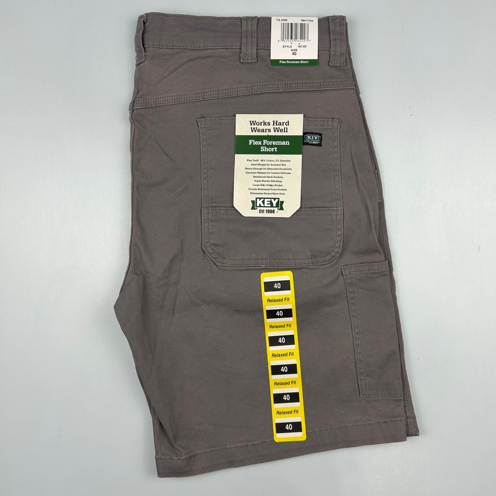 Key Flex Foreman Shorts Mens 40‎ Gray Relaxed Fit Utility Carpenter NEW